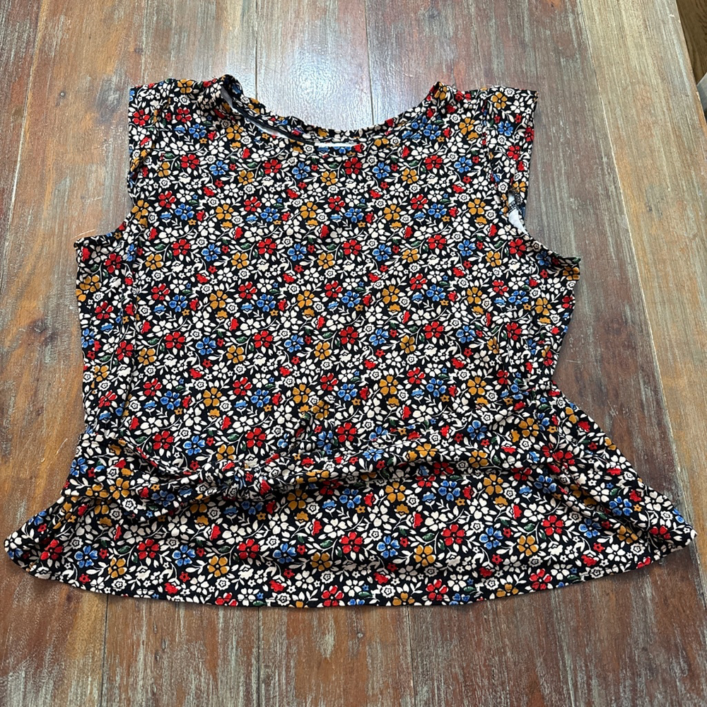 Maeve by Anthropologie Floral Peplum Top XL - Cutout Keyhole Back Detail